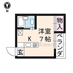 京都地下鉄東西線 醍醐駅 徒歩10分の賃貸マンション 2階1Kの間取り