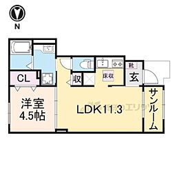 JR片町線(学研都市線) 西木津駅 徒歩10分の賃貸アパート 1階1LDKの間取り