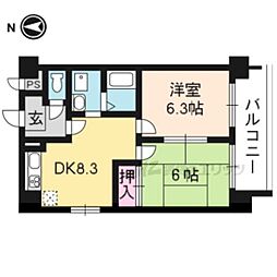 ポルテ・やました 6階2DKの間取り