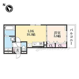 京阪宇治線 六地蔵駅 徒歩6分の賃貸アパート 2階1LDKの間取り