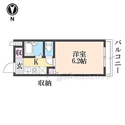 京都市営烏丸線 竹田駅 徒歩3分の賃貸マンション 2階1Kの間取り