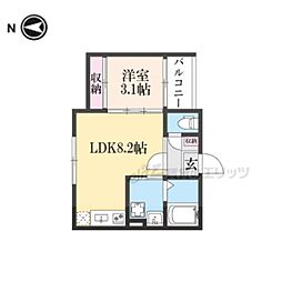 ハーモニーテラス納所町 3階1LDKの間取り