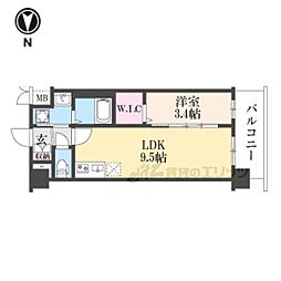 京都市営烏丸線 十条駅 徒歩4分の賃貸マンション 6階1LDKの間取り