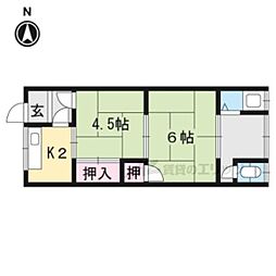第一八ノ坪荘 1階2Kの間取り