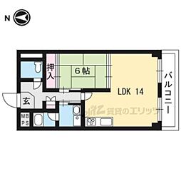 京都市営烏丸線 竹田駅 徒歩4分の賃貸マンション 1階1LDKの間取り