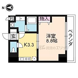 近鉄京都線 伏見駅 徒歩5分の賃貸マンション 2階1Kの間取り