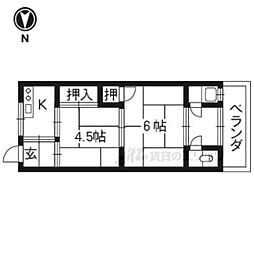 宮本ハイツ 1階2Kの間取り