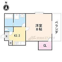 グルーブ京田辺 2階1Kの間取り