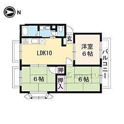 クローバーハイツ 2階3DKの間取り