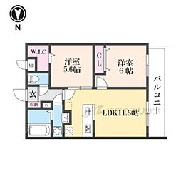 京阪本線 藤森駅 徒歩1分の賃貸マンション 4階2LDKの間取り