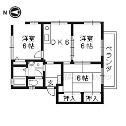 近鉄京都線 寺田駅 徒歩6分の賃貸アパート 2階3DKの間取り