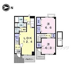 ヴェルメゾンII号館 1階2LDKの間取り