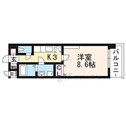 京都市営烏丸線 竹田駅 徒歩8分の賃貸マンション 2階1Kの間取り