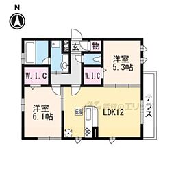 WATARIハイツ 2LDKの間取図画像