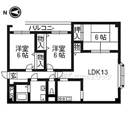 パルウエスト新田辺 3LDKの間取図画像