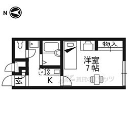 レオパレスやわらぎ 1Kの間取図画像