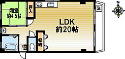 一王山グランドハイツ 1LDKの間取図画像