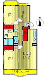 第3みつわ台ハイツE棟 3LDKの間取図画像