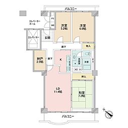 新松戸サンライトパストラル五番街B棟 3SLDKの間取図画像