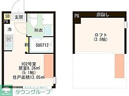 ハーモニーテラス関町北III 1階ワンルームの間取り