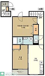 フェリーチェＭＩＹＡＢＩ 2階2DKの間取り