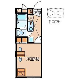 レオパレスサンライズII 2階1Kの間取り