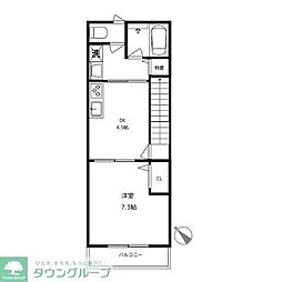Ｌｕｃｅｎｔ・Ｋ 2階1DKの間取り