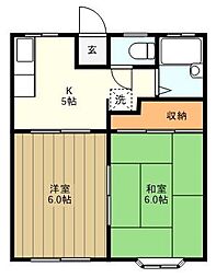 サンハウス大泉Ｂ棟 2階2DKの間取り