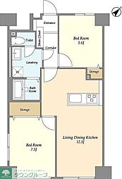 ロイヤルキャステージ恋ヶ窪 3階2LDKの間取り
