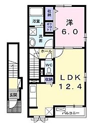 フェリシオII 2階1LDKの間取り