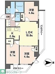 ツインズ国立I 2階3LDKの間取り