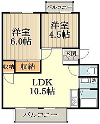 コンチェルト 3階2LDKの間取り