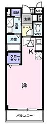 カーサ・プラシード 1階1Kの間取り