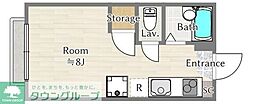 むさし野ハイツB ワンルームの間取図画像
