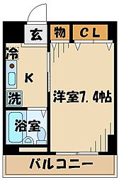 ベルエール調布 1Kの間取図画像