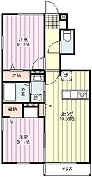 ル・ヴァンヴェールB 2LDKの間取図画像