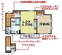 パルコート新町 1LDKの間取図画像
