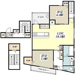 ルミエスタ小金井 3階2LDKの間取り