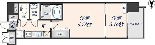 スプランディッド荒本駅前DUE 607｜大阪府東大阪市横枕西(賃貸マンション2K・6階・27.61㎡)の写真 その2