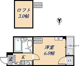 オーナーズマンション瓢箪山 2階1Kの間取り