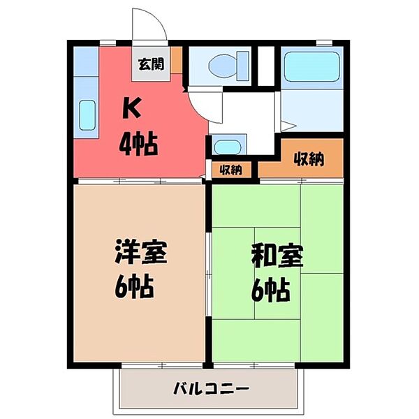 栃木県栃木市城内町2丁目(賃貸アパート2K・2階・35.91㎡)の写真 その2