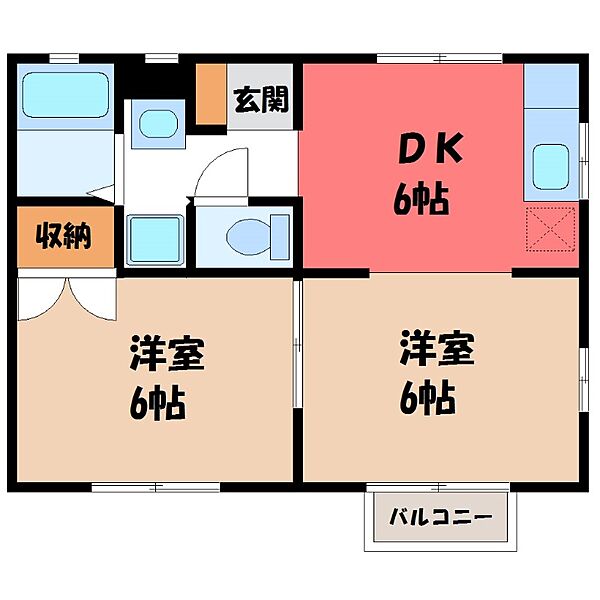 茨城県筑西市乙(賃貸アパート2DK・2階・39.74㎡)の写真 その2