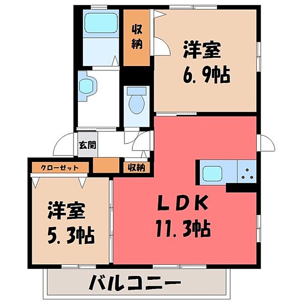 茨城県結城市大字結城(賃貸アパート2LDK・1階・54.07㎡)の写真 その2