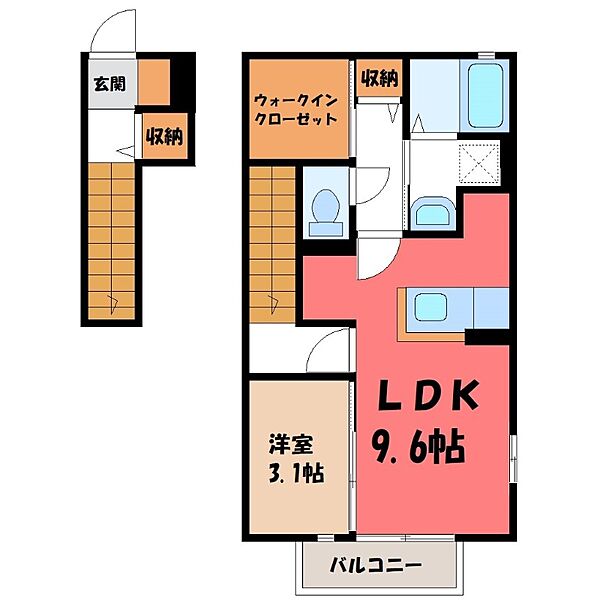 茨城県古河市関戸(賃貸アパート1LDK・2階・43.53㎡)の写真 その2