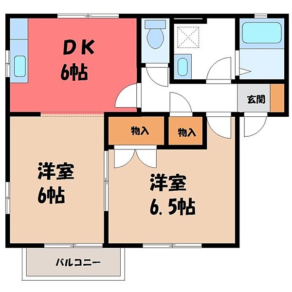 茨城県筑西市乙(賃貸アパート2DK・2階・41.41㎡)の写真 その2