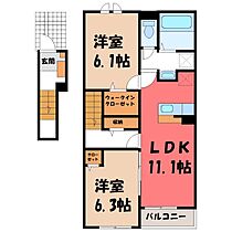 栃木県栃木市薗部町2丁目（賃貸アパート2LDK・2階・58.57㎡） その2