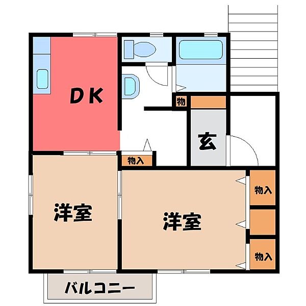 栃木県小山市大字羽川(賃貸アパート2DK・2階・43.84㎡)の写真 その1