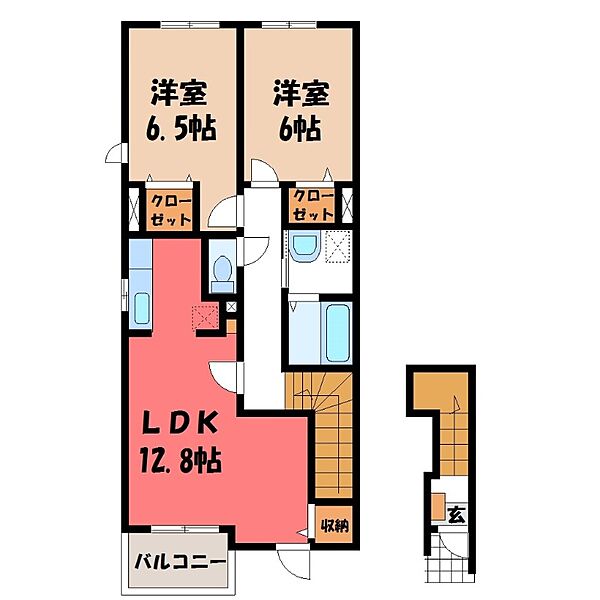 栃木県小山市城東6丁目(賃貸アパート2LDK・2階・62.45㎡)の写真 その2