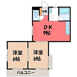 ハーマナイズ21 4階2DKの間取り
