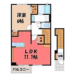クローバーハイツ本城 2階1LDKの間取り